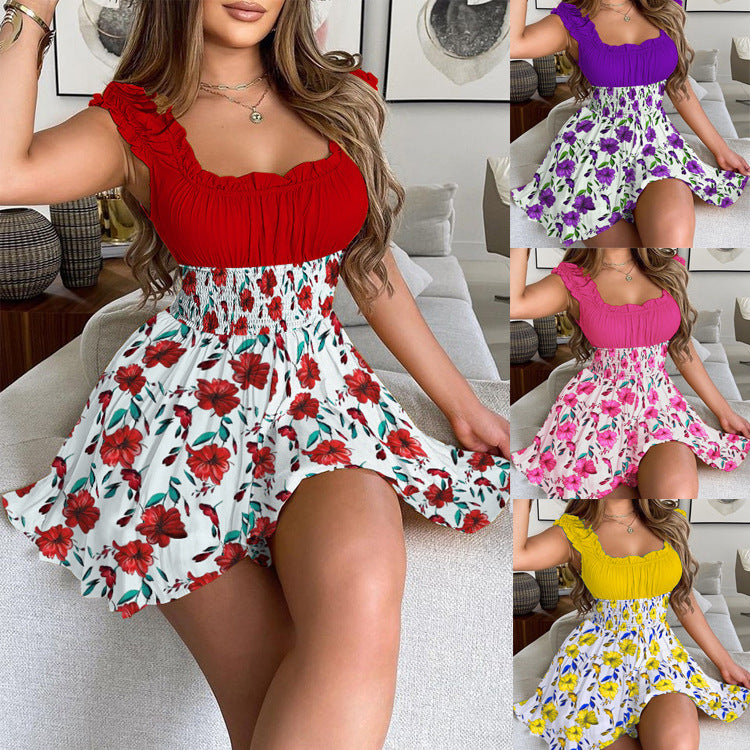 FloraFit™ Contrast Waist Floral Mini Dress