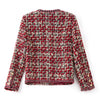 Women's Celebrity-Style Red Tweed Short Jacket – Elegant Round Neck Design for Chic Outfits