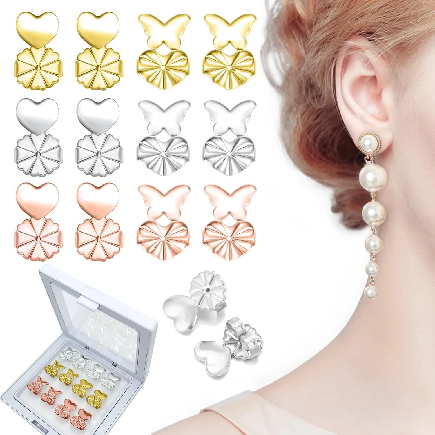 ✨ 12 Pairs Heart-Shaped Earrings – Anti-Drop & Hypoallergenic ✨