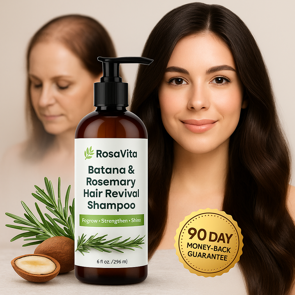 🌿 RosaVita™ Batana & Rosemary Hair Revival Shampoo – Regrow, Strengthen & Shine