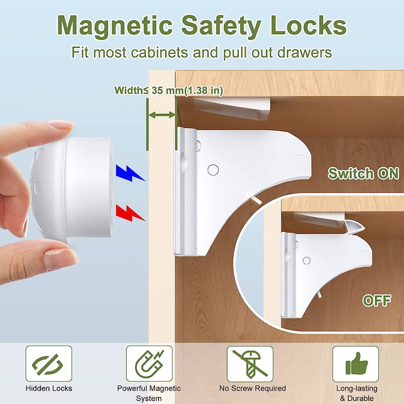SOHOBLOO'S Magnetic Cabinet Locks (4 Locks + 1 Key) Free 1 - 3 DAY USA Shipping TODAY!