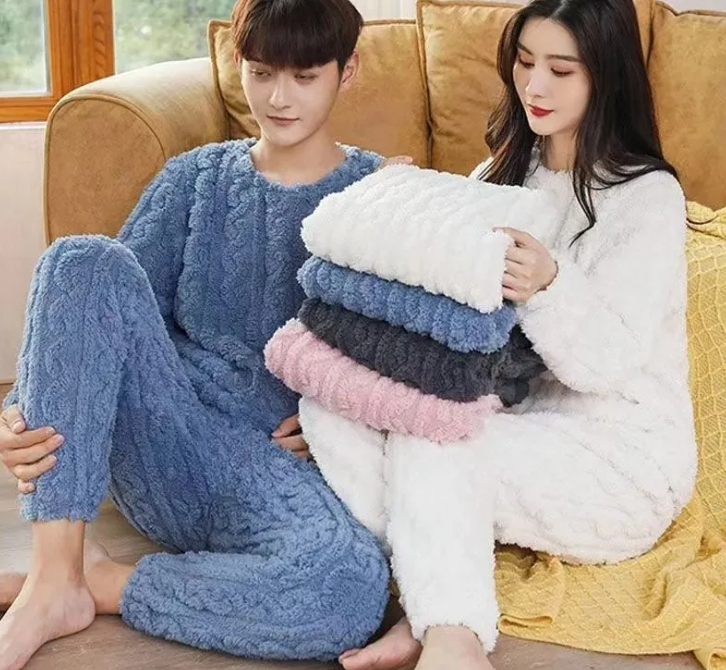 Pure Color Jacquard Cotton Velvet Warm Suit Pajamas