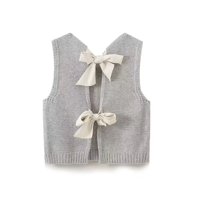 Women's Back Bow Hollow-Out Sweater Vest – Stylish Knitted Lace-Up Design for a Chic Look